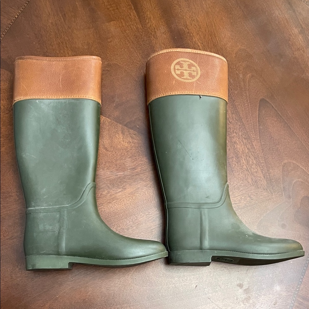Green and Brown Tall Rain Boots